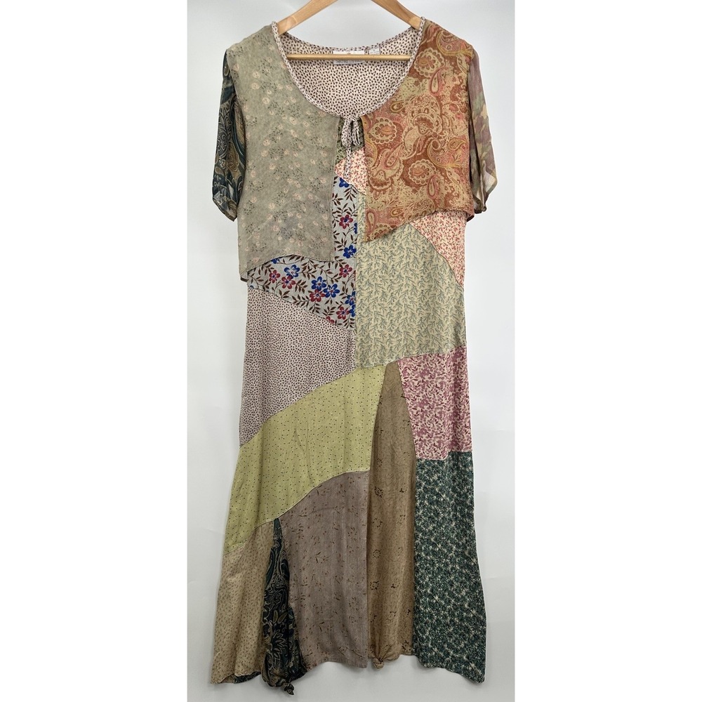 Sacred Threads Patchwork Maxi Dress Medium Hippie Boho Artisan Festival